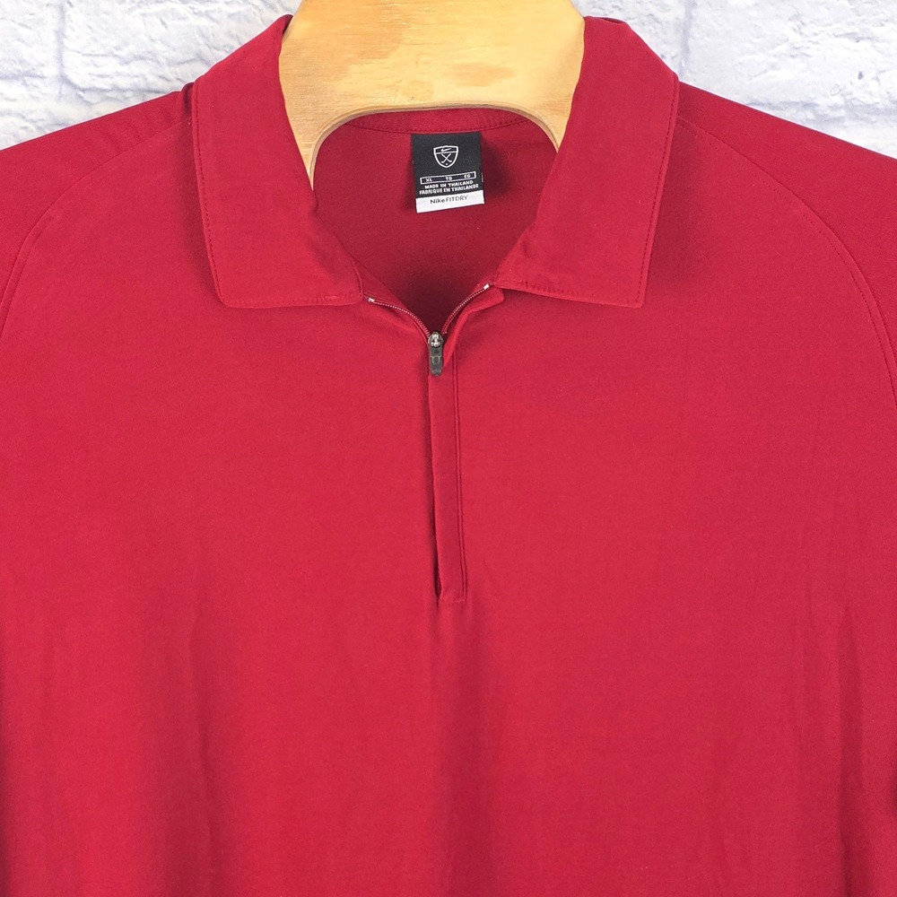Nike Golf Polo Red Mens Fit Dry 1/4 Quarter Zip Short‎ Sleeve Size XL